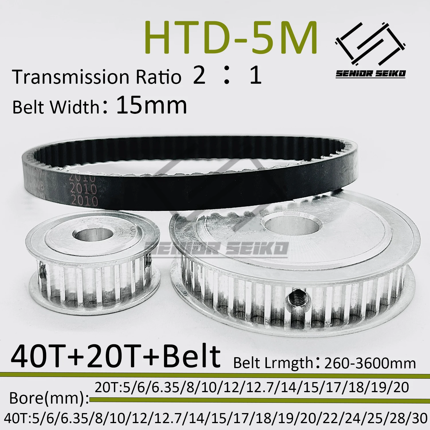 

Комплект ремней шкива HTD5M 40/20 зубов 15 мм