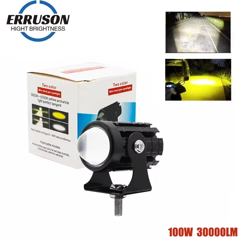 

1/2 шт., 30000LM, 100 Вт, универсальная светодиодная фара для мотоцикла, проектор, двухцветная лампа для квадроцикла, скутера, противотуманная фара, прожектор, лампа
