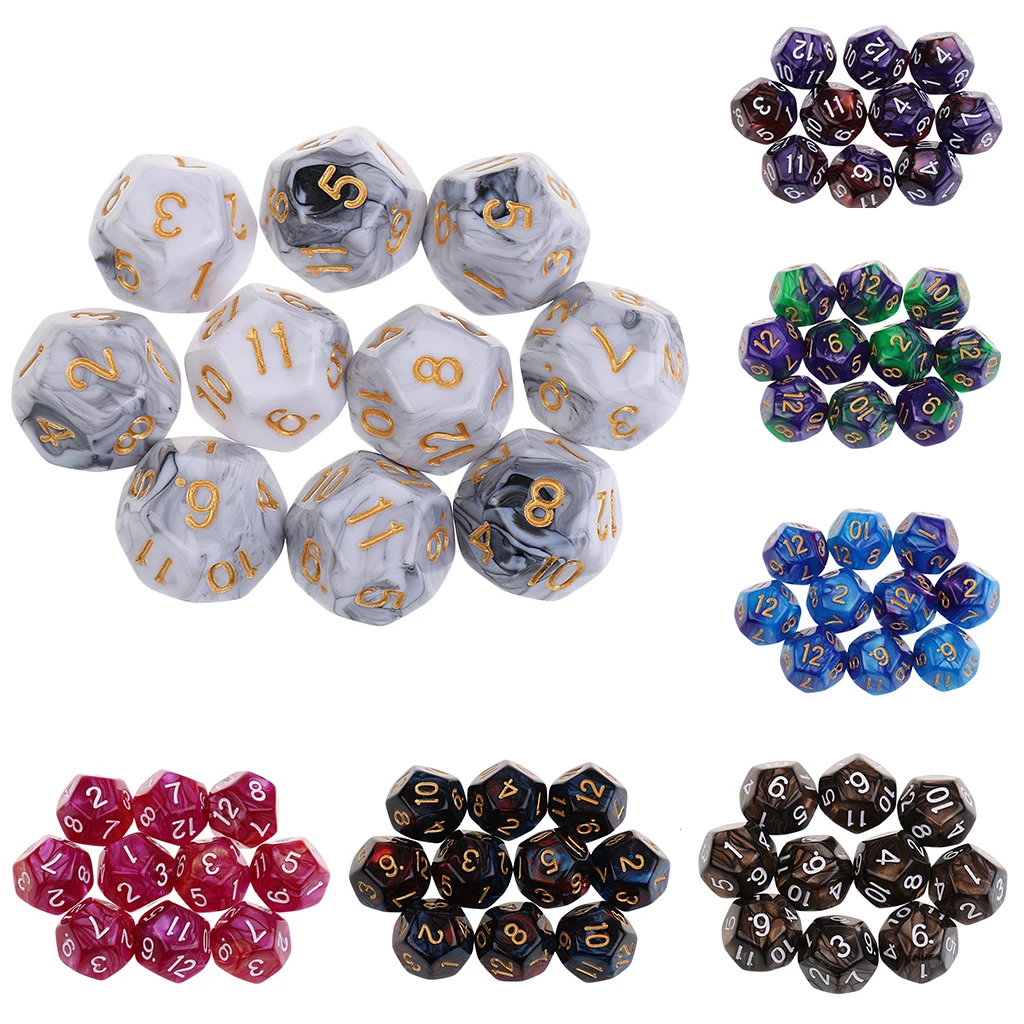 

10Pcs D10/D12/D20 Polyhedral Dice Set Double-Colors Family Party Game Accessories Table Game For Bar Pub Club Party