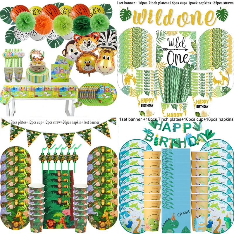 

Jungle Birthday Party Decoration Disposable Tableware Set Jungle Animal Forest Friends Zoo Theme Supplies Baby Shower Safari