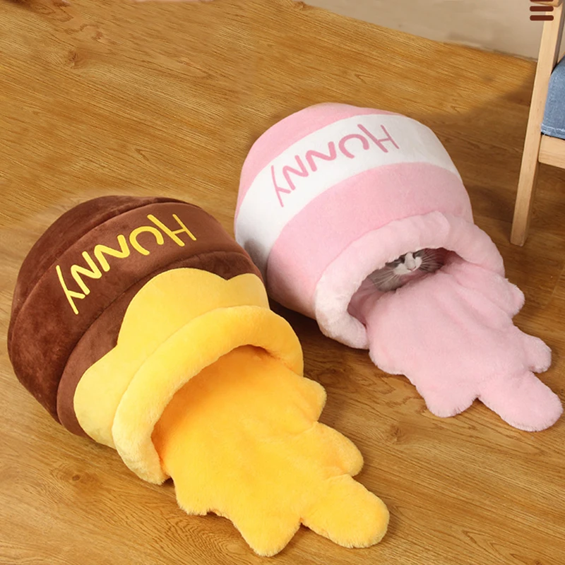

Keep Warm Pet Bed House Four Seasons Plush Mat Cushion Basket Honey Jar Shape for Kitten Puppy Rabbit Cat Accessories Pet Items