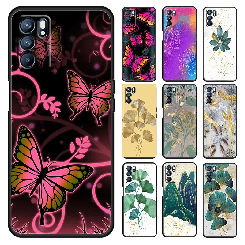 

luxury Gold Foil Art Print For OPPO Reno 7 6 5 4 3 2 5Z 5F 5K ACE 10 X 4G 5G Pro Plus Soft Black Phone Case Silicone Cover