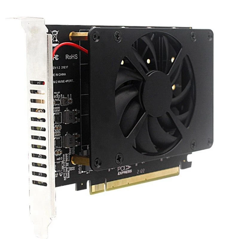 

AU42 -PCI-E X16 NVME M.2 MKEY SSD RAID Array адаптер для материнской платы PCI-E разделенная карта с охлаждающим вентилятором