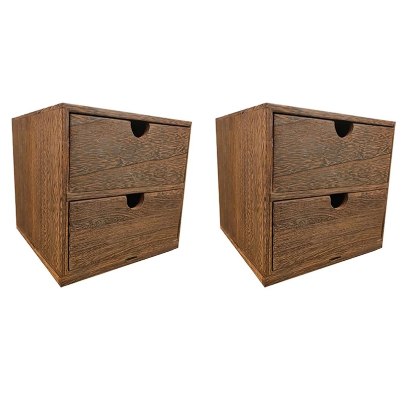 

New-2X Wooden Box Storage Drawer Wooden Chest Of Drawers Jewelry Cosmetics Organizer Office Home Decoration Storage Box A