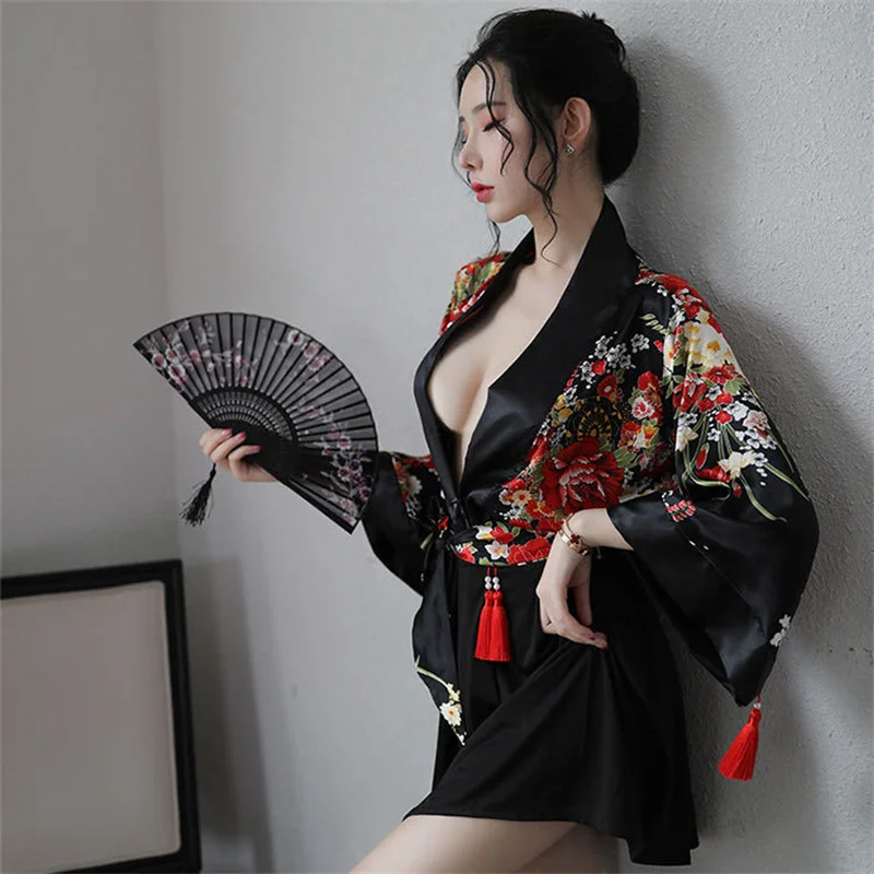 Yukata Haori женское японское кимоно комплект из 2 предметов рубашка и юбка кардиган
