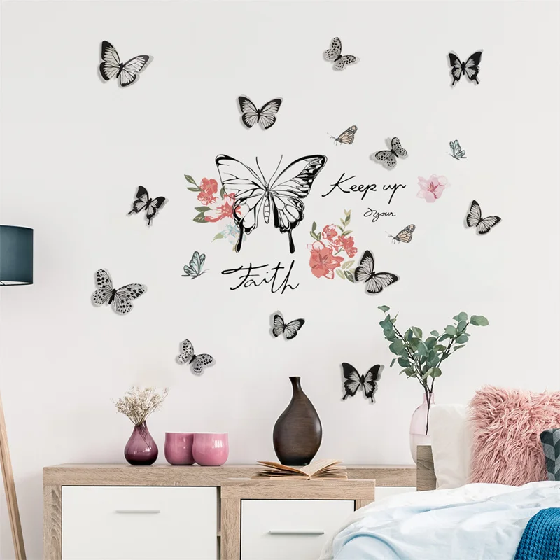 Черные 3D наклейки на стену в виде бабочки Свадебный декор самоклеящиеся домашняя