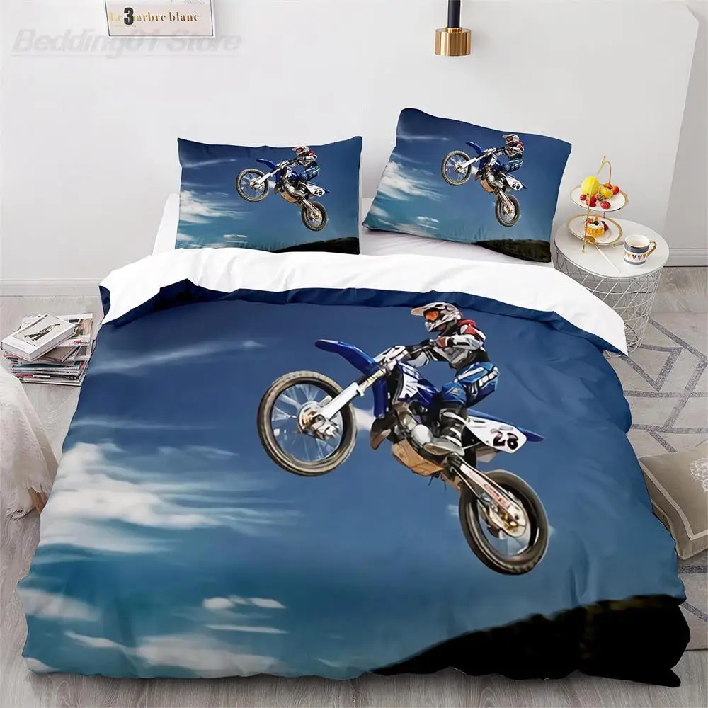 

Dirt Bike Duvet Cover Set Motocross Rider Comforter Cover Motorcycle Extreme Sport Game Polyester Bedding Set for Kid Boys Teens
