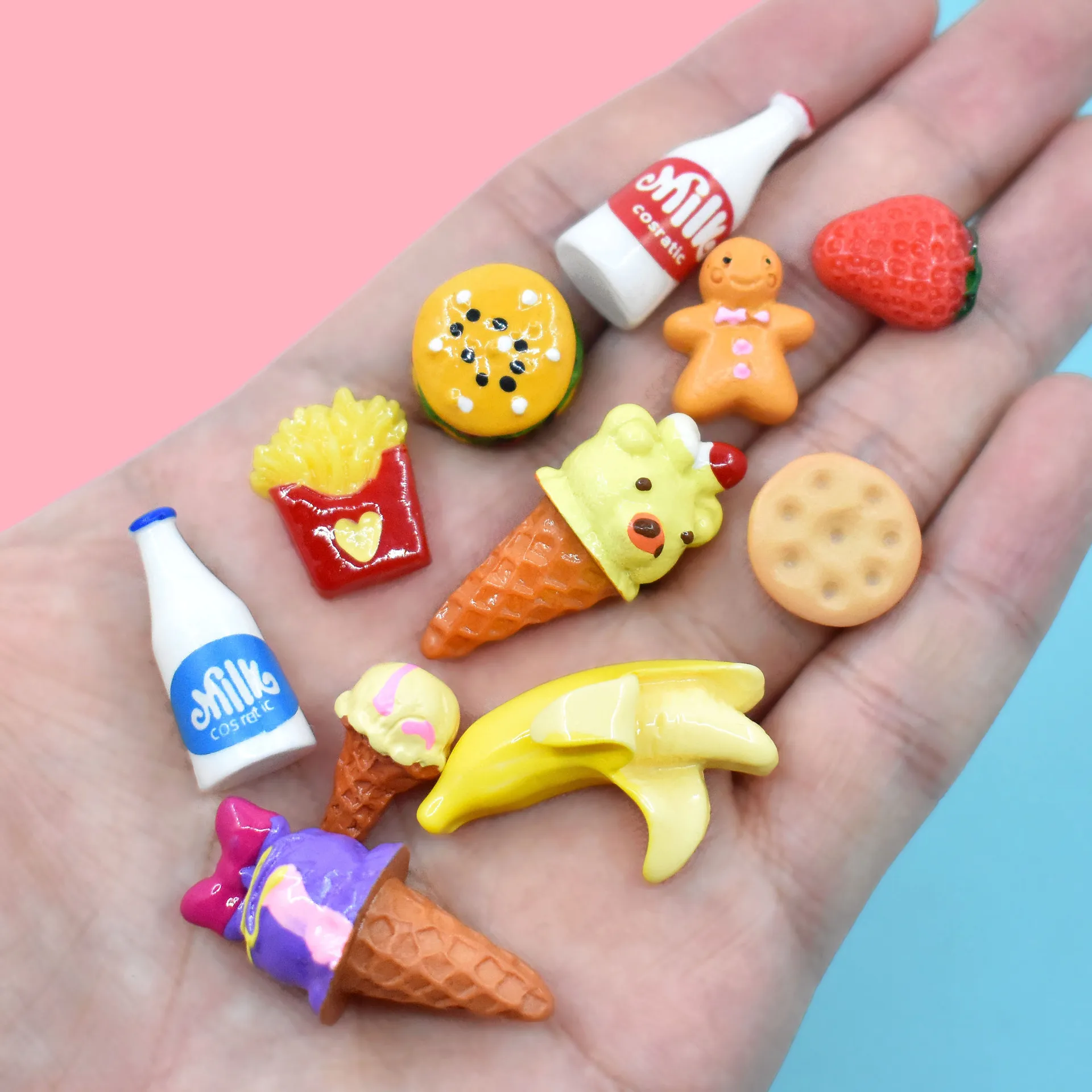 

10PCS Cartoon Hamburger Fries Resin Charm Flatback Apple Case Decor Materials Hairpin Hair Rope Handmake Accessorise Crafts