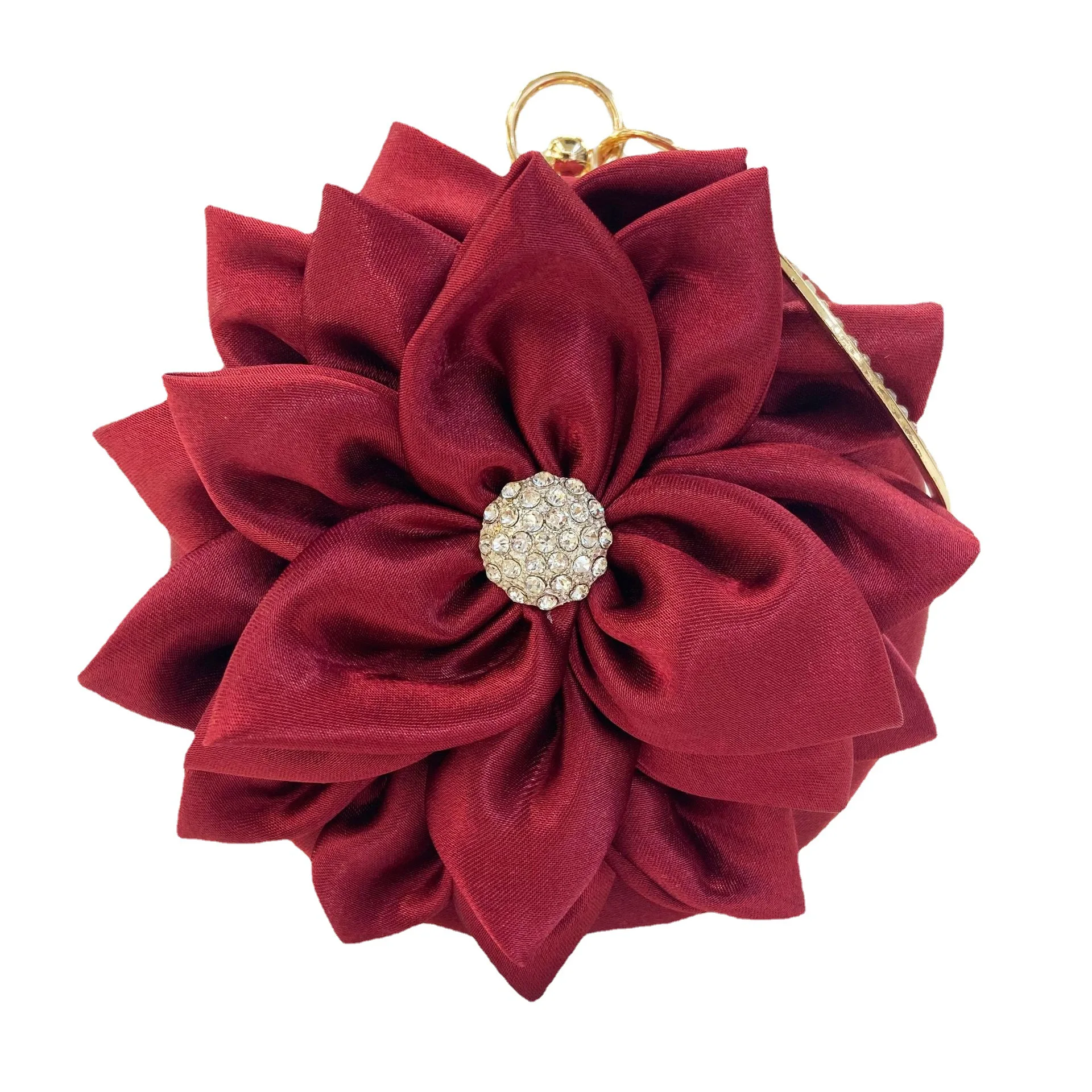 

New Retro Handbag Clutches Red Flower Party Evening Bag Silk Round Shape Cheongsam Formal Dress Banquet Evening Bag