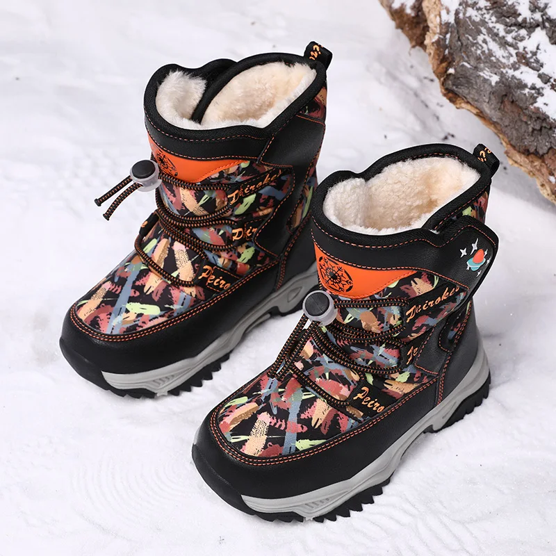 Kids Sneakers Winter Snow Boots Plush Warm Thick Sole Antiskidding Outdoor Children Shoes Zapatos Niño