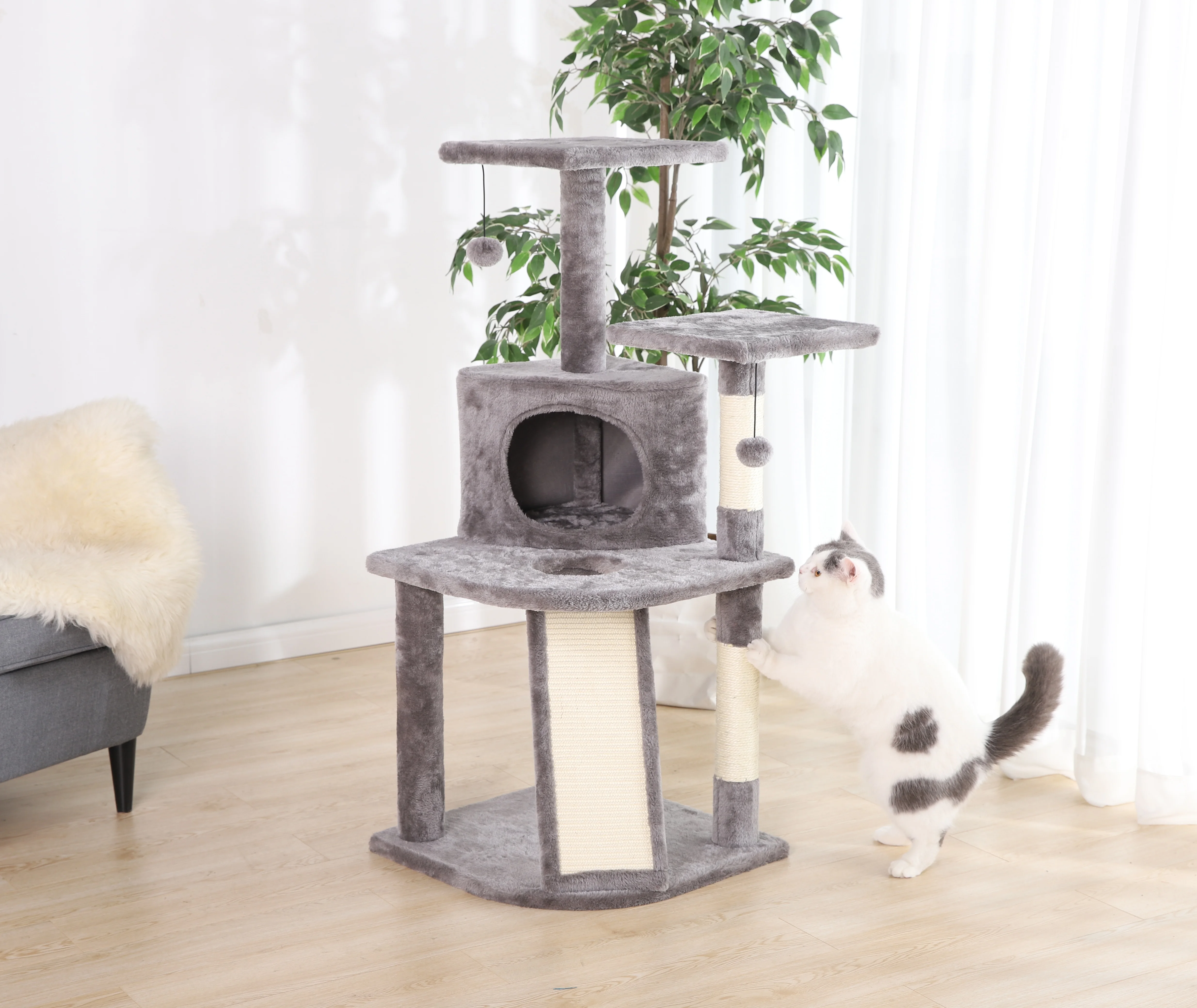 

Large 45" Tall 5- Level Cat Tree Condo Multi-Functional Gray Cat Tower with Scratching Posts Cats Furniture & Scratchers