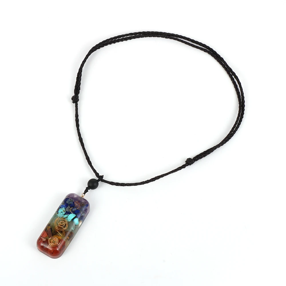 

Natural Chip Gravel Stone Resin 7 Chakra Orgone Energy Pendant Necklace Reiki Healing Pendulum Amulet For Men Women Couples