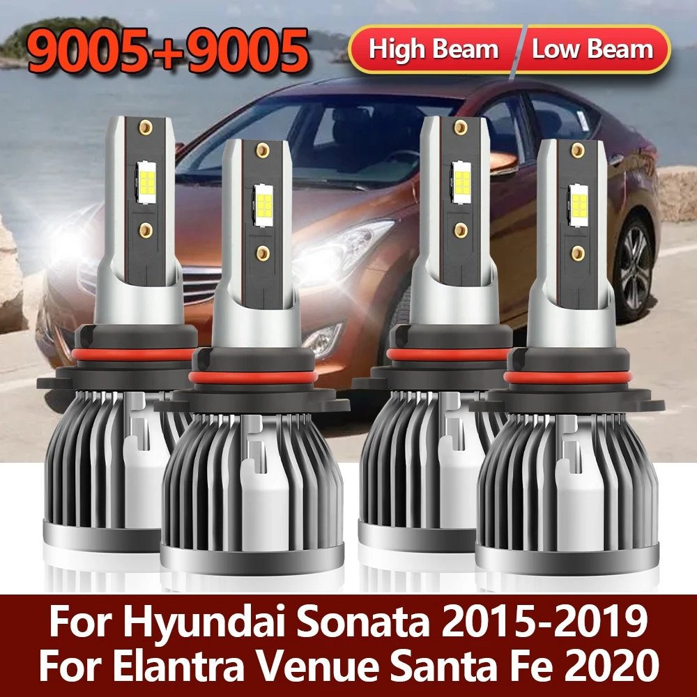 

4x 9005 светодиодный фары комплект комбинированных ламп Высокая Низкая CSP автомобильные лампы для Hyundai Sonata 2015-2019 для Elantra Venue Santa Fe 2020
