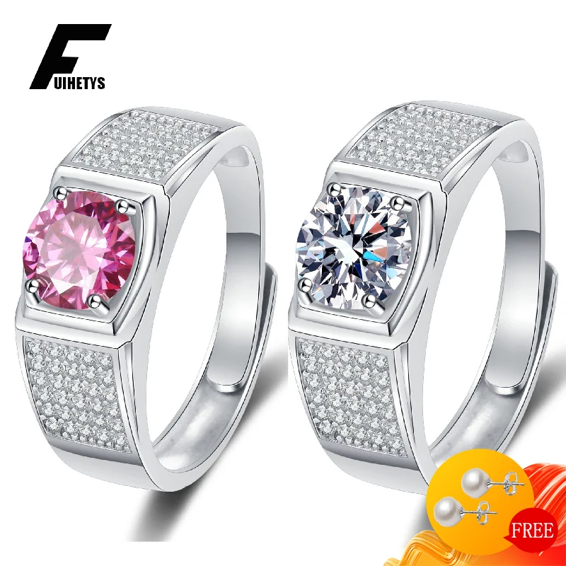 

FUIHETYS Trendy Women Men Ring 925 Silver Jewelry Zircon Gemstone Ornaments for Wedding Engagement Party Gift Open Finger Rings