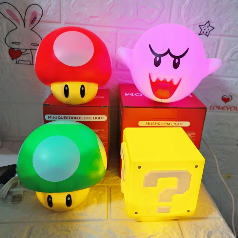 

Super Mario LED Sound Nightlight Bedroom Mario Question Mark Mushroom Anime Figure Toy Holiday Light Desk Lamp Kid Birthday Gift