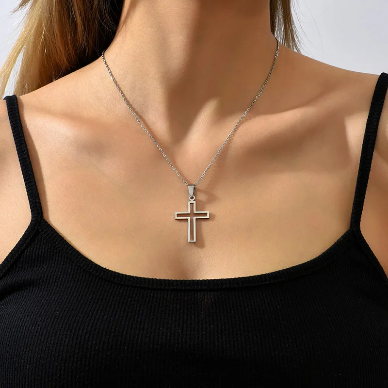 

Цепочка с подвеской-крестом для мужчин и женщин, готическое простое ожерелье из нержавеющей стали, изысканная ажурная цепь на шею в готическом стиле, ювелирное изделие в подарок, 2023