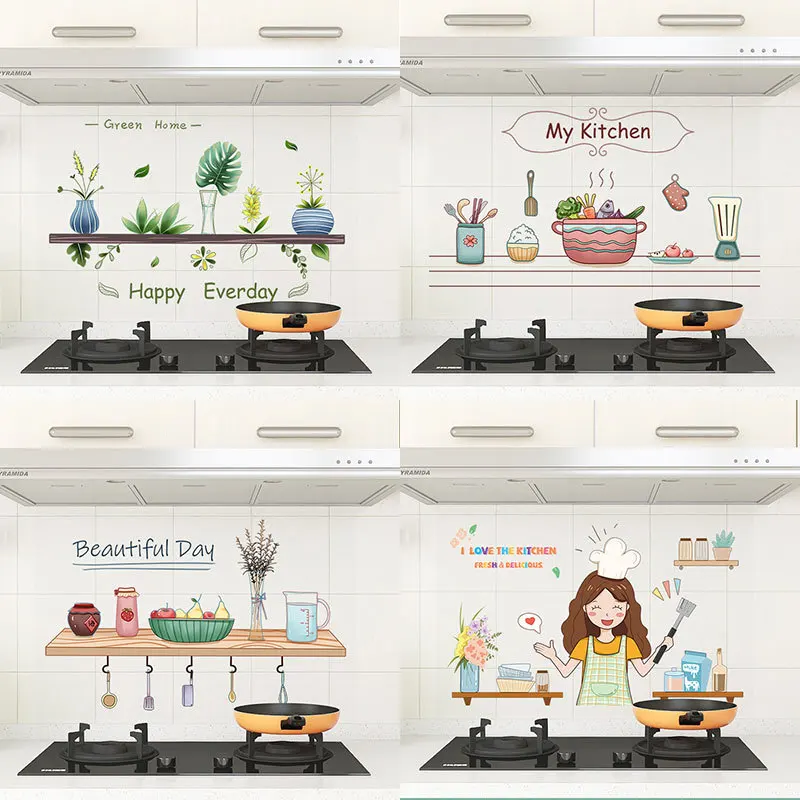 

Home Kitchen Oil-proof Self-adhesive Paper Cabinet Range Hood Tile Wall Stickers Waterproof High Temperature Wallpaper