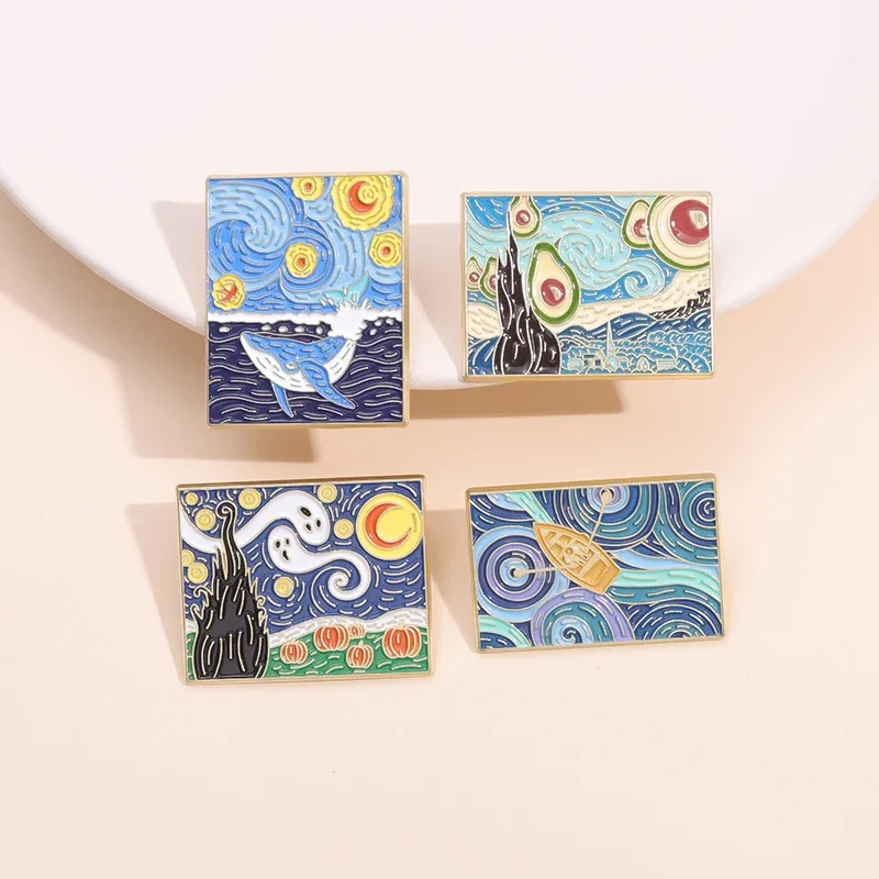 Эмалированная булавка дизайн «масляная живопись» Artist Van Gogh, искусство, звездное небо, волна, черная кошка, брошь, Значки для сумок, нагрудные значки, ювелирные аксессуары (art.: 3920c72fc23bc) - 3920c72fc23bc