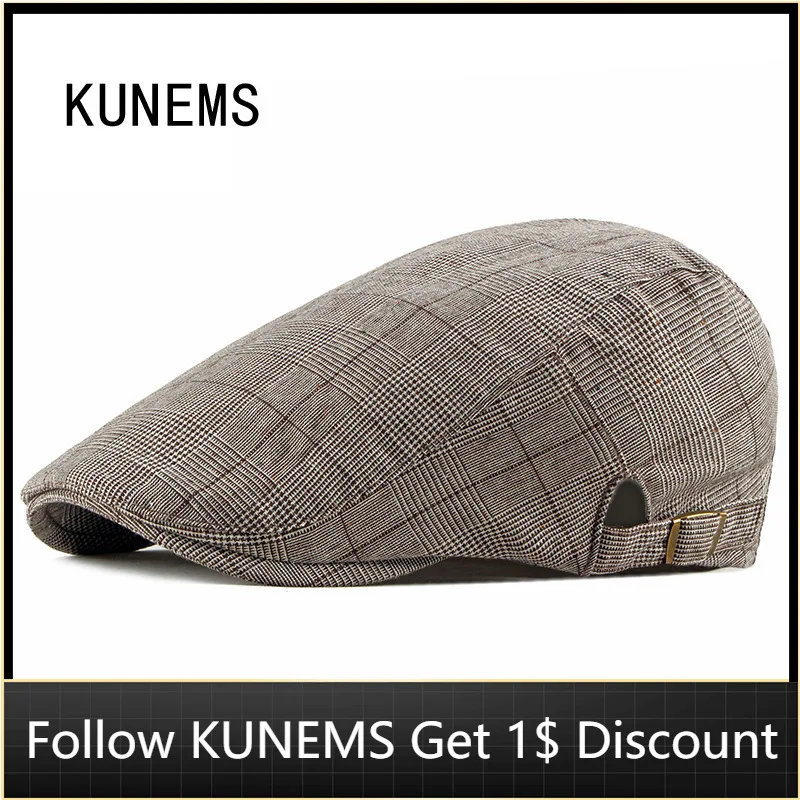 

KUNEMS British Fashion Plaid Beret Korean Version Newsboy Hats Literary Hat for Man Casual Flat Cap Unisex Gorro Peaky Blinders