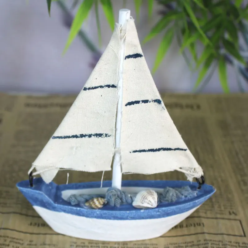 

Mediterranean Wooden Model Ships Micro Landscape Sailing Fishing Boat Garden Miniature Figurines DIY Nautical Home Decoration