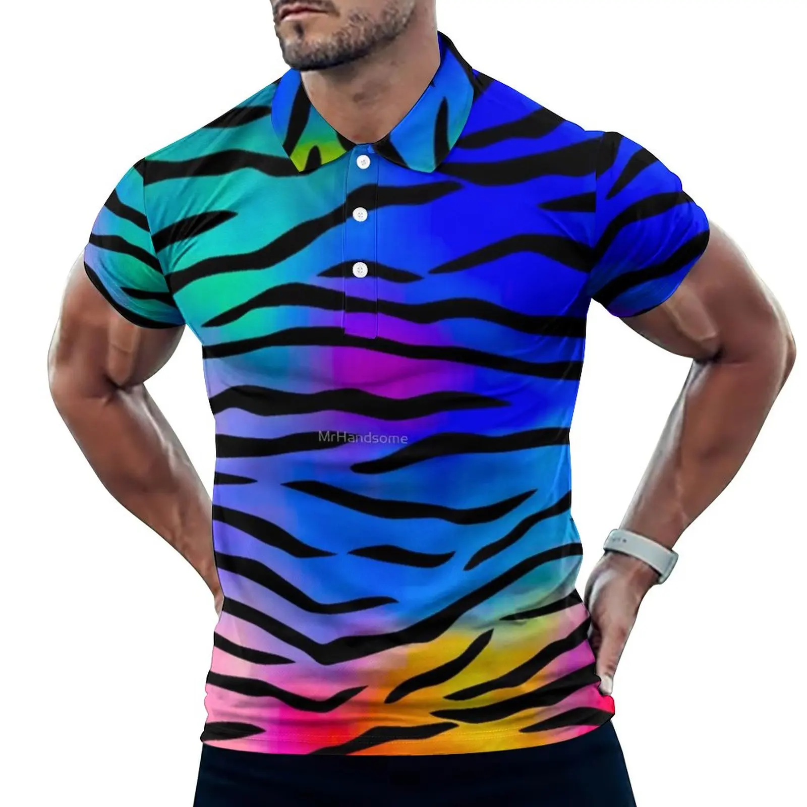 

Повседневная рубашка-поло в полоску с тигром, футболки с абстрактным принтом, футболка с коротким рукавом и графическим принтом, летние Сме...