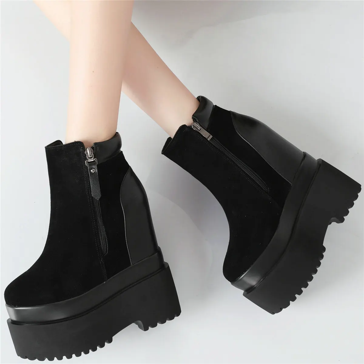 Winter Fashion Sneakers Women Genuine Leather Super High Heels Ankle Boots Female Round Toe Chunky Platform Pumps Casual Shoes