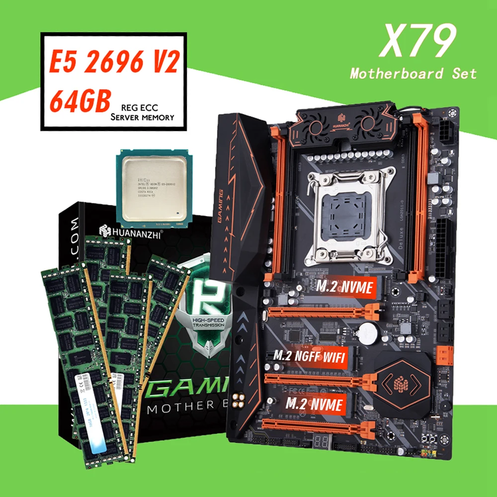 

Комплект материнской платы HUANANZHI X79 с Xeon E5 2696 V2 DDR3 64 Гб Память REG ECC поддержка M.2 Nvme Sata