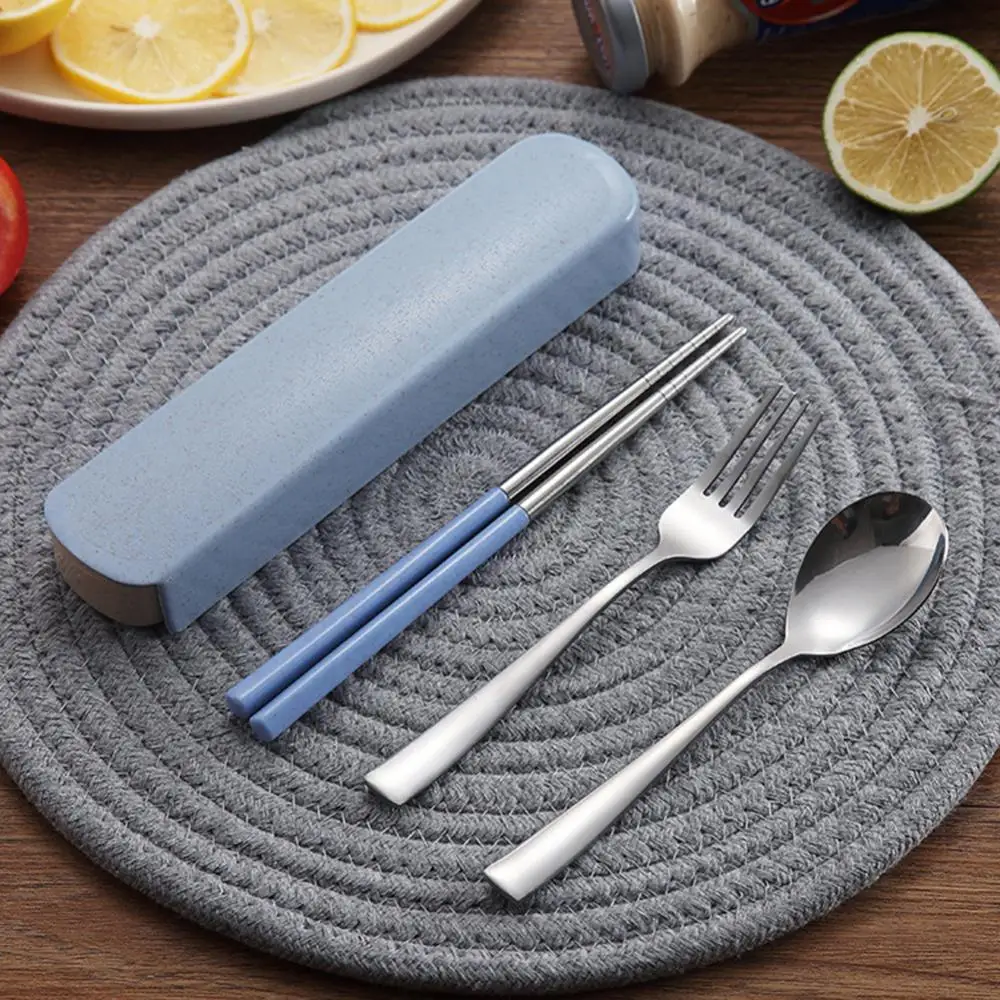 

Spoon Portable Tableware 3Pcs Fork Chopstick Travel Camping Cutlery Set with Box