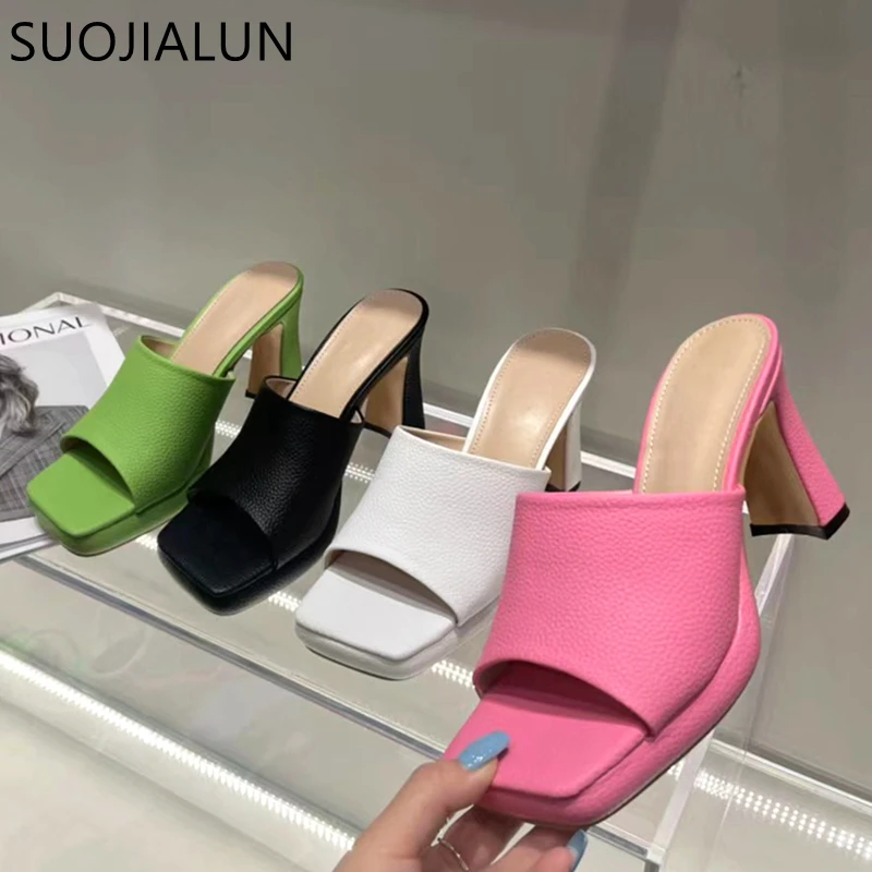 Летние новые женские шлепанцы SUOJIALUN модные на платформе и высоком квадратном