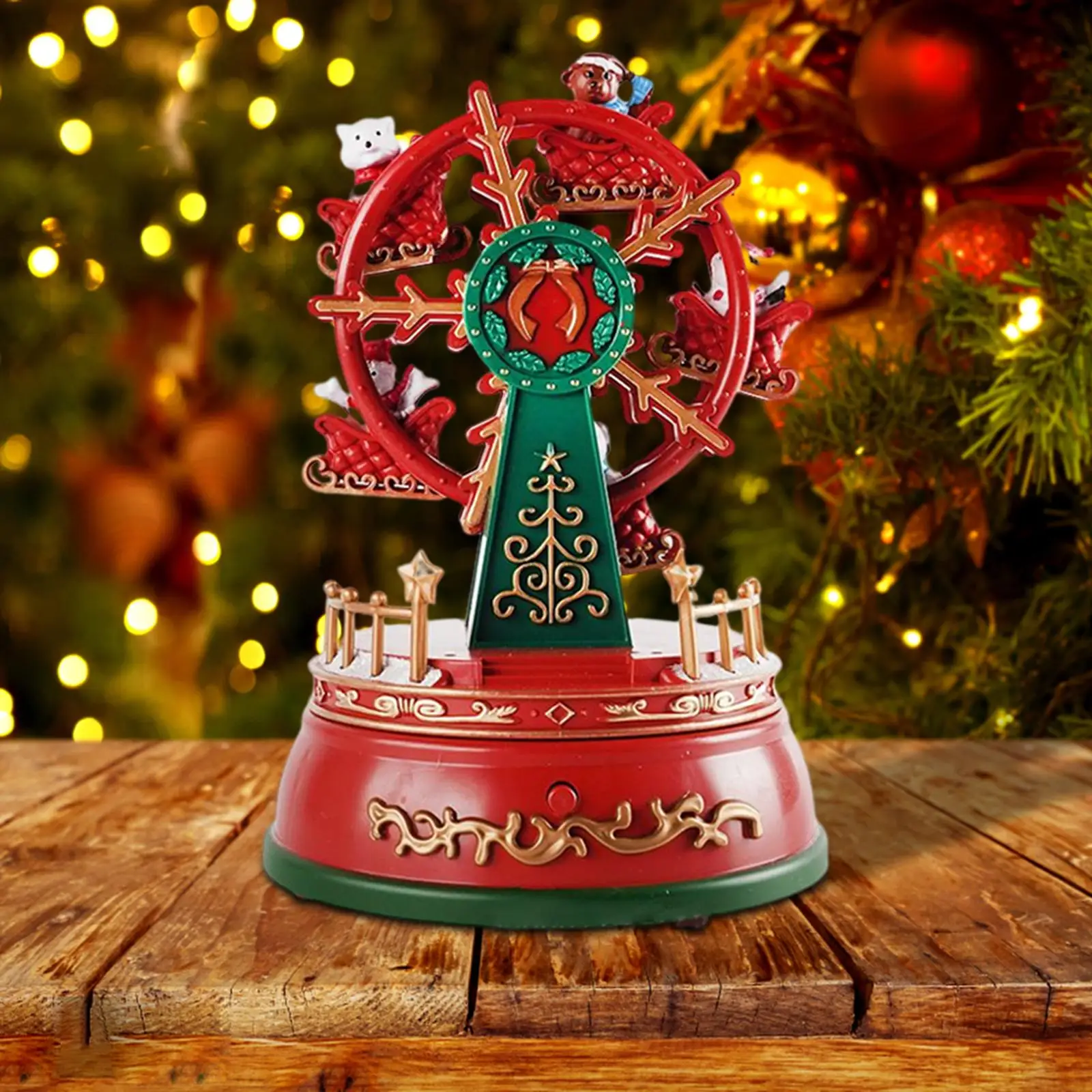 

Мини рождественское колесо со светодиодной подсветкой, деревенский дом, коллекционное здание для стола, офиса, дома, праздничные украшения