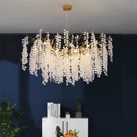 luxury grapes crystal led chandelier golden copper lampshade hanging lamp decor fixtures for living room bedroom pendant light
