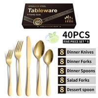 40pcs cutlery set stainless knife fork spoon flatware tableware set gold gift box portable dinnerware dishwasher kitchenware