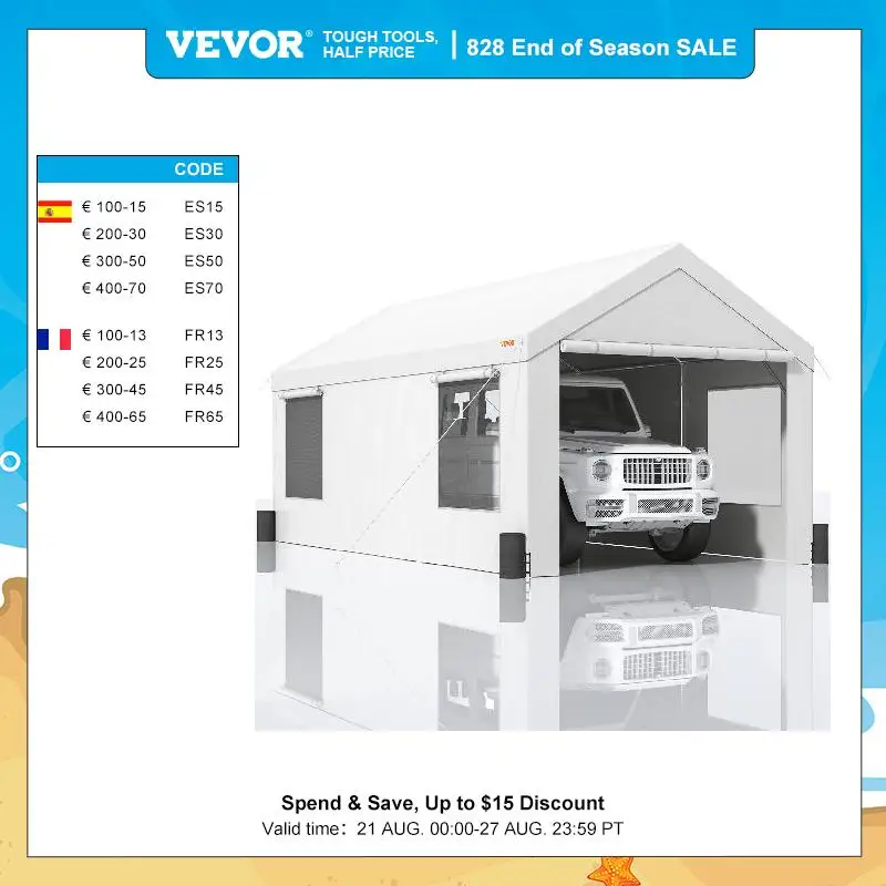 Waterproof Garage With Roll-up Ventilated Windows & Removabl