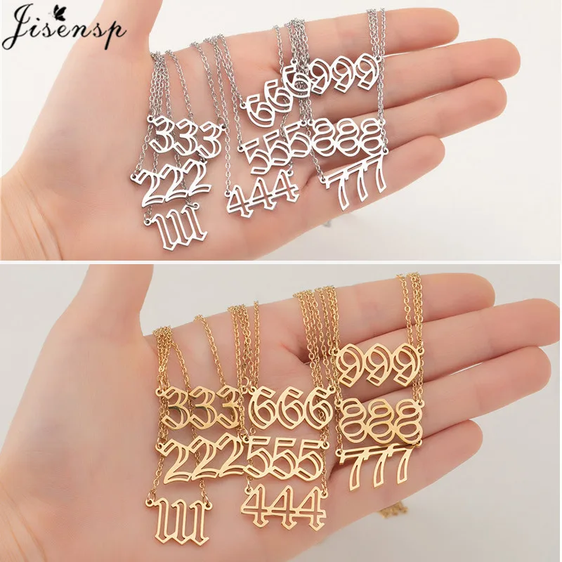 

111 222 333 444 555 777 888 999 Devil Necklace Stainless Steel Angel Number Necklaces Pendants for Women Men Minimalist Jewelry