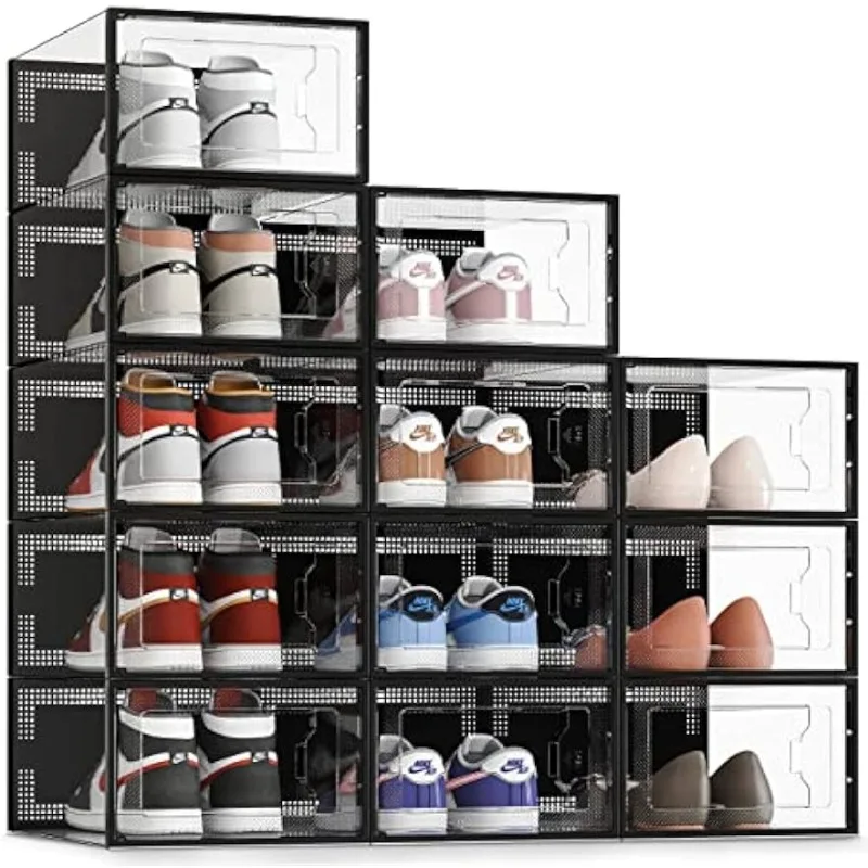 

Контейнер для хранения обуви XX-Large, 12 упаковок, прозрачный Пластиковый Штабелируемый органайзер для обуви для шкафа, стойка для обуви, контейнеры для кроссовок, корзины