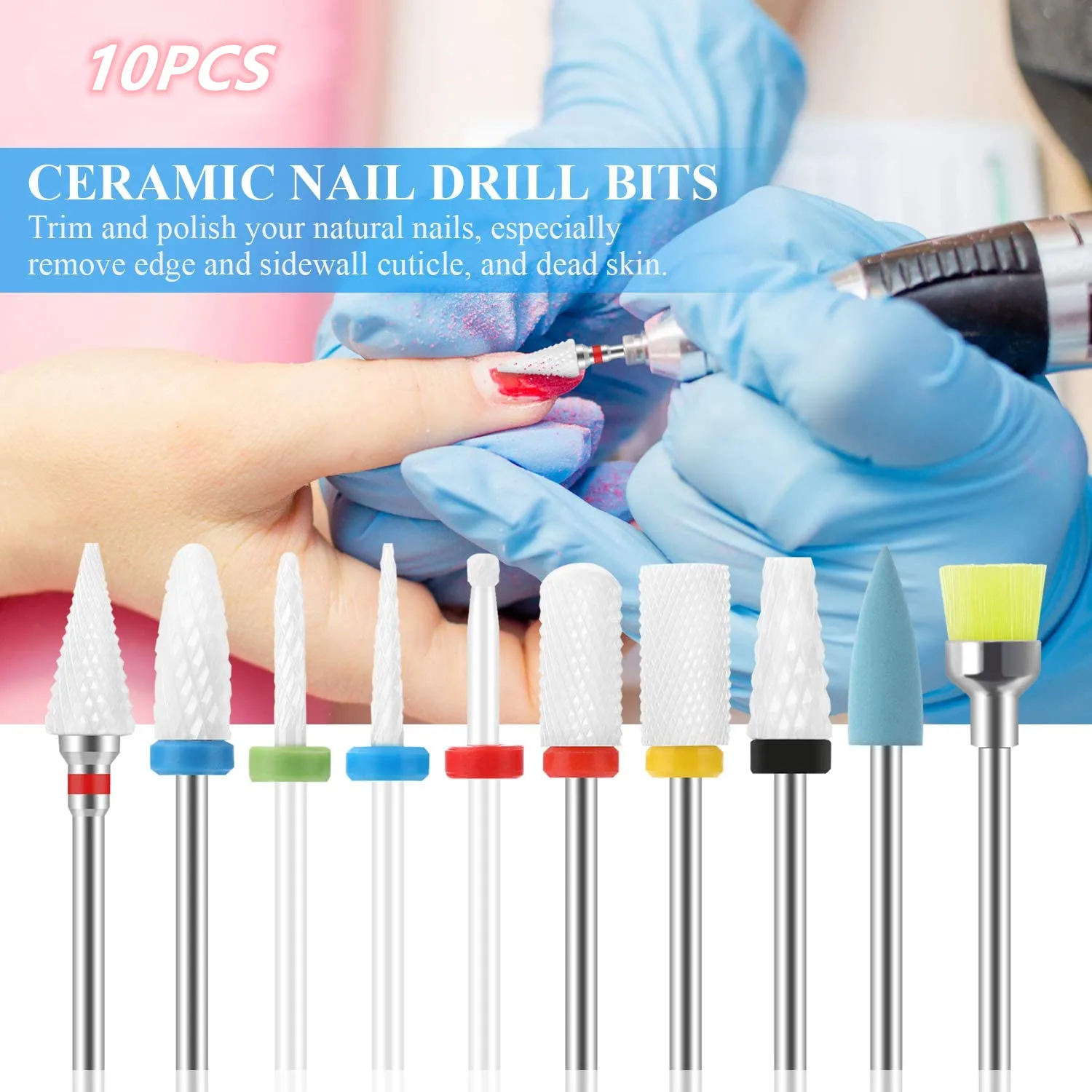 

10pcs Nail Cutter Bits Professional Removal Gel Cuticle Diamond Carbide Nail Drill Tools for Manicure Pedicure Home Use Gift DIY