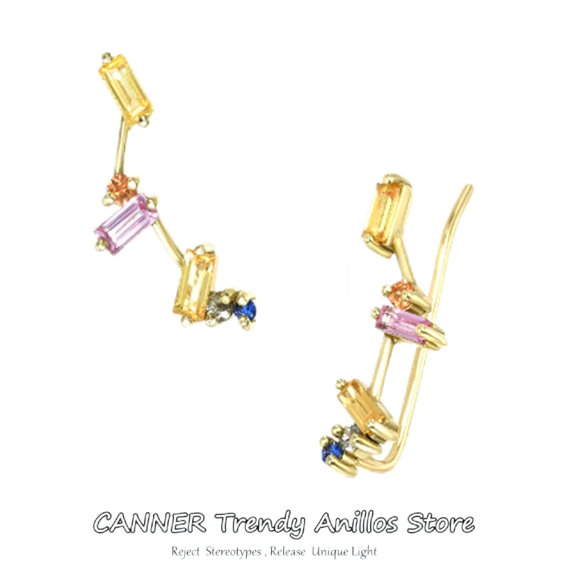 

CANNER 925 Sterling Silver 925 Sterling Silver Colorful Zirconia Clip Earrings For Women Ear Cuff Boucle D'oreille Femme Jewelry
