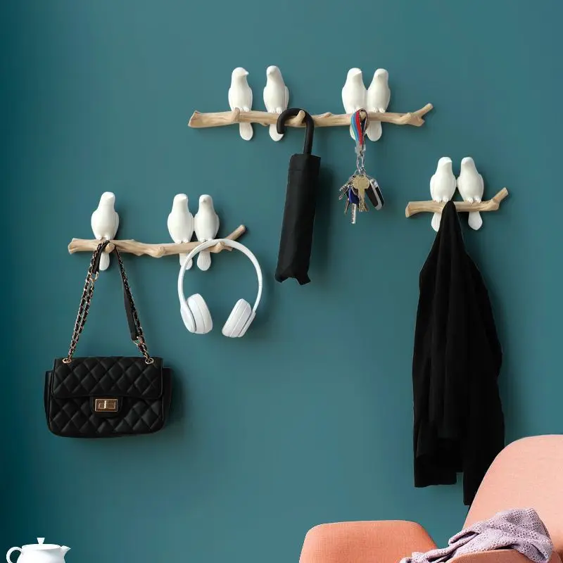 

Imitation bird wall decoration hook wall traceless punch free key clothes and hats storage hook