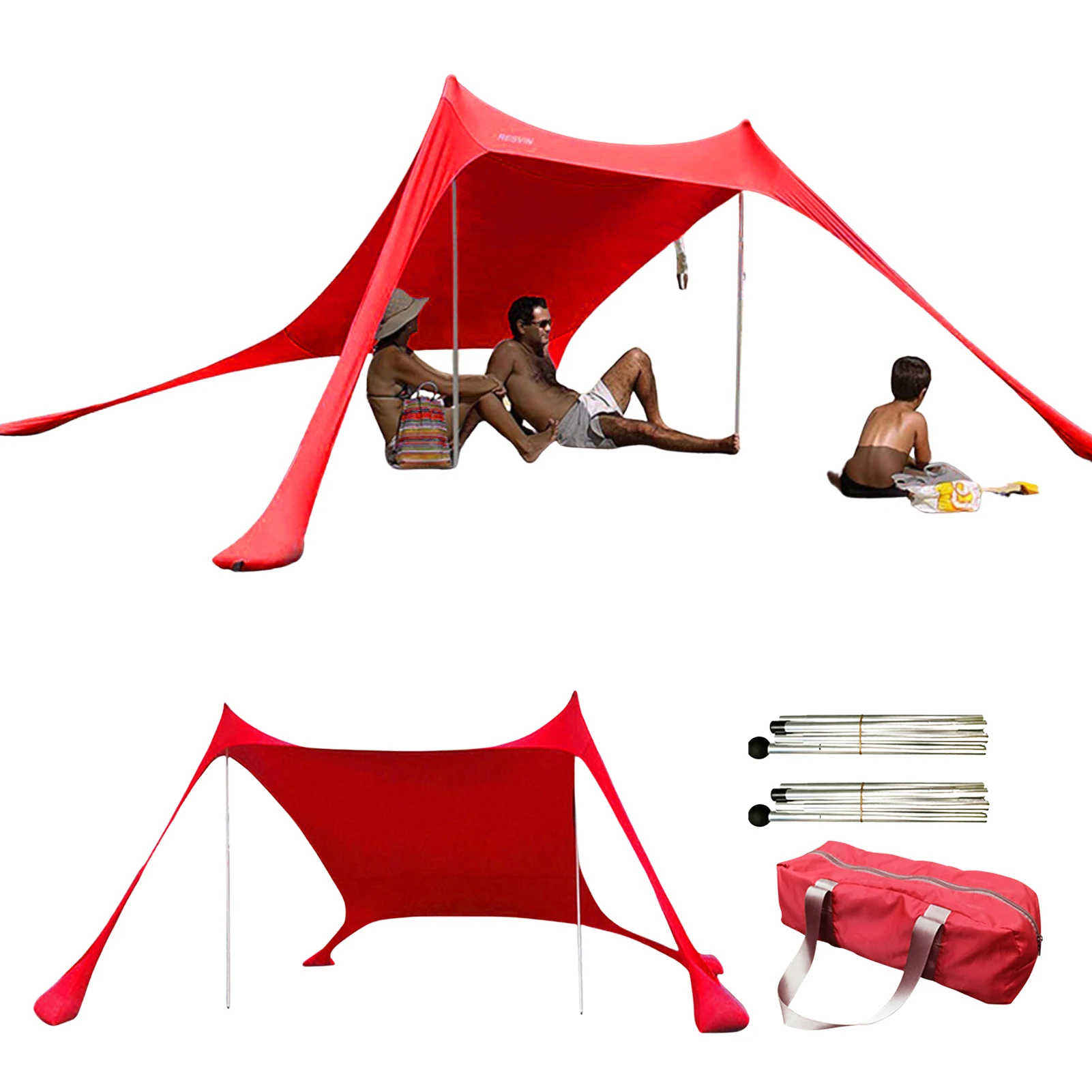 

Family Beach Tent Sunshade Beach Umbrella Canopy Tent Beach Canopy With Sand Bags And 2 Aluminum Poles Large Shades Beach Tent