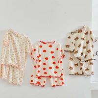 baby girl home clothing sets summer cute bear floral print toppants suit for children cotton soft kids clothes boys loungewears