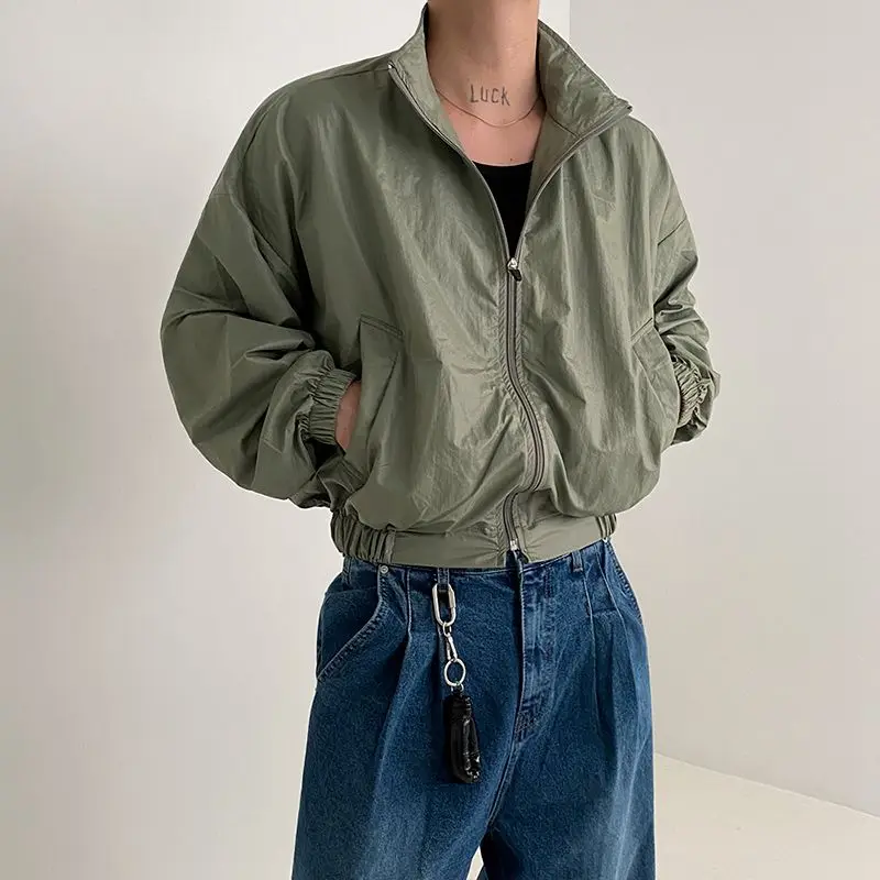 

New Fashion Trendy and Versatile Quick Dry Jacket Men's Loose Casual Stand Up Collar Coat Pocket Solid Coat Sports Menswear C93