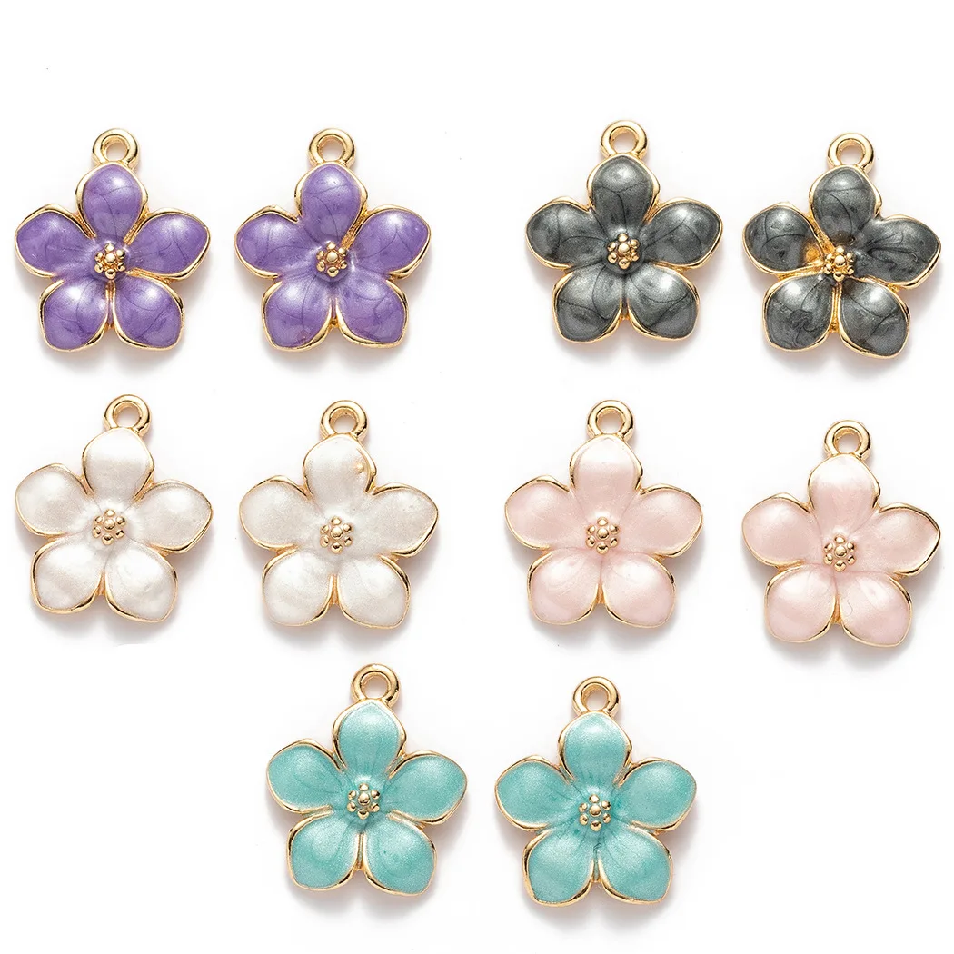 10pcs/Lot 14*17mm Enamel Cherry Blossoms Flower Charms Alloy Drip Oil Pendant for Diy Necklace Earring Bracelet Jewelry Making