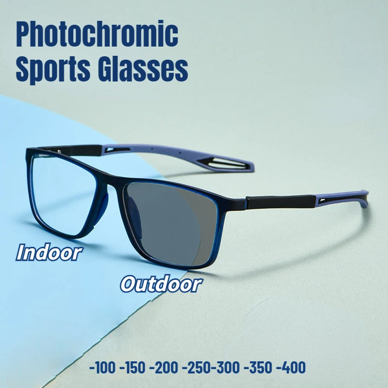 

Мужские и женские винтажные фотохромные очки, Ультралегкие спортивные очки TR90 для близорукости, очки в стиле ретро с синими звеньями, блокирующие зрение