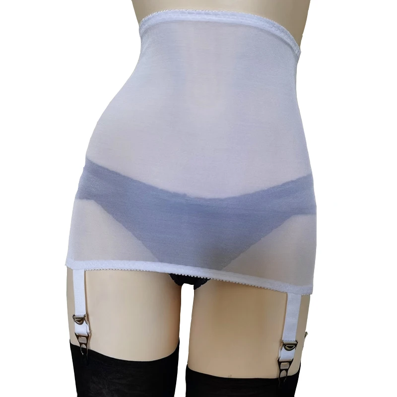 Vintage High Waist Garter Belt Mesh Suspender Belt 6 Straps High Waist Transparent Garters for Stockings Pantyhose Lingerie