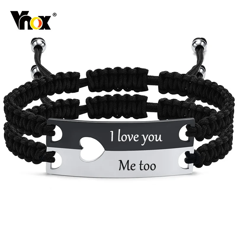 

Vnox Free Engraving Couple Bracelets, 2pcs/Set Men Women Puzzle Heart Bangle, Customize Name Date Logo Wristband