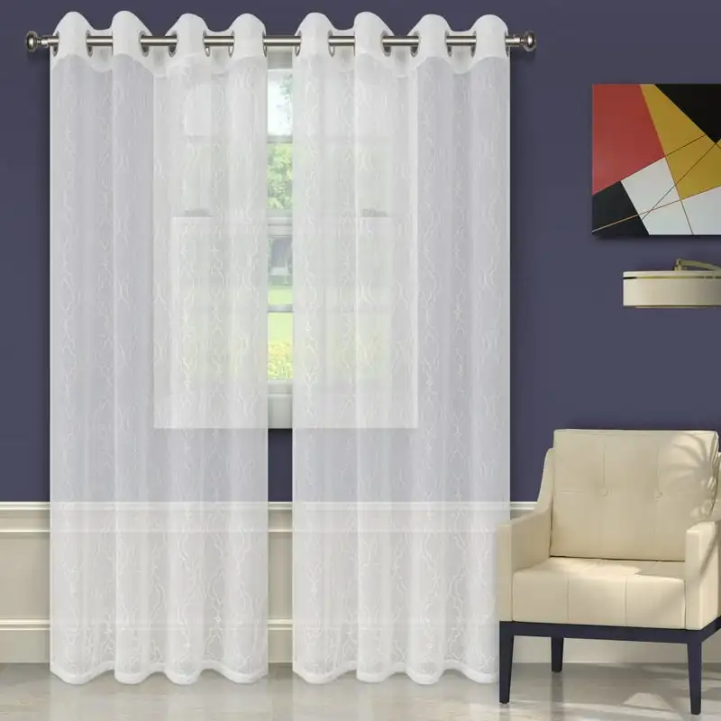 

Imperial Trellis Sheer Curtain Panels (2) - White