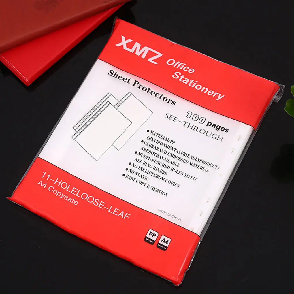 

100pcs 11-hole Transparent Document Protection Bag PP File Protection Pack 2C Ultra-thin
