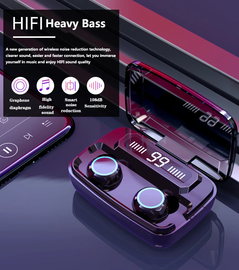 

Music M11 Bluetooth Earphones Charging Box Wireless Headphone 9D Stereo Sports Waterproof Earbuds Headsets With Microphone