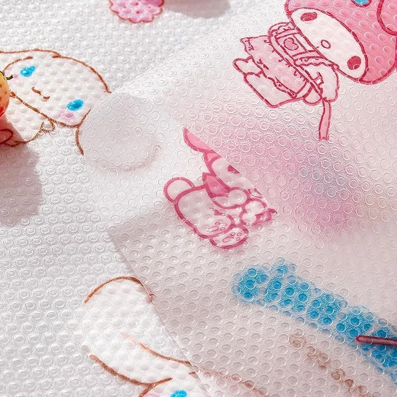 Фото Влагостойкая бумага с аниме-персонажами Cinnamoroll и My Melody, противоскользящая, съемная, для шкафов, кухонных полок, обувных шкафов, дома, игрушек №4