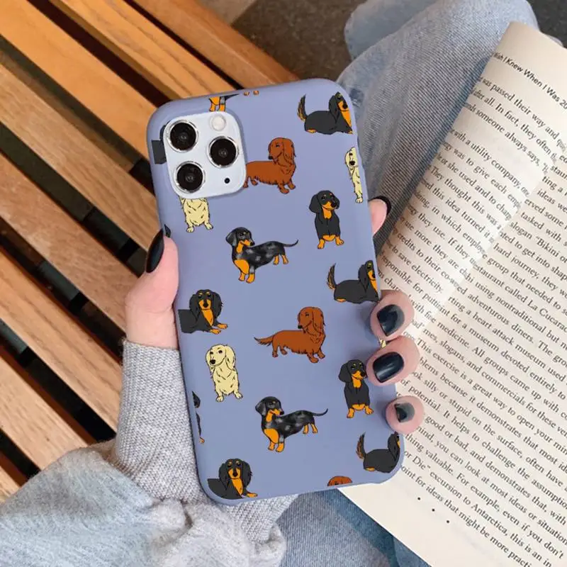 

Dachshund Dog Phone Case for iPhone 11 12 13 Mini Pro Xs Max 8 7 6 6S Plus X XR Solid Candy Color Case